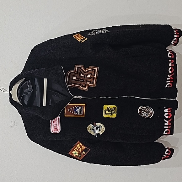 Fashion 4006, dikon Bomber Jacket with patches Zipper Black Size XL Unsex - Picture 3 of 15